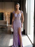 Amara - lilac beaded evening gown, front